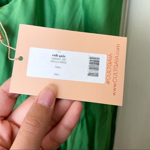 Cult Gaia Dress Dehlila Satin Silky Slinky Backless Adjustable Tie Fern L NWT - Picture 9 of 10